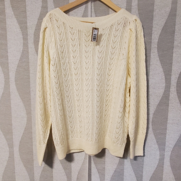 RW&Co Hairy Knit Pointelle Boat Neck Sweater, Size XL, Cream Whitr - Picture 1 of 1